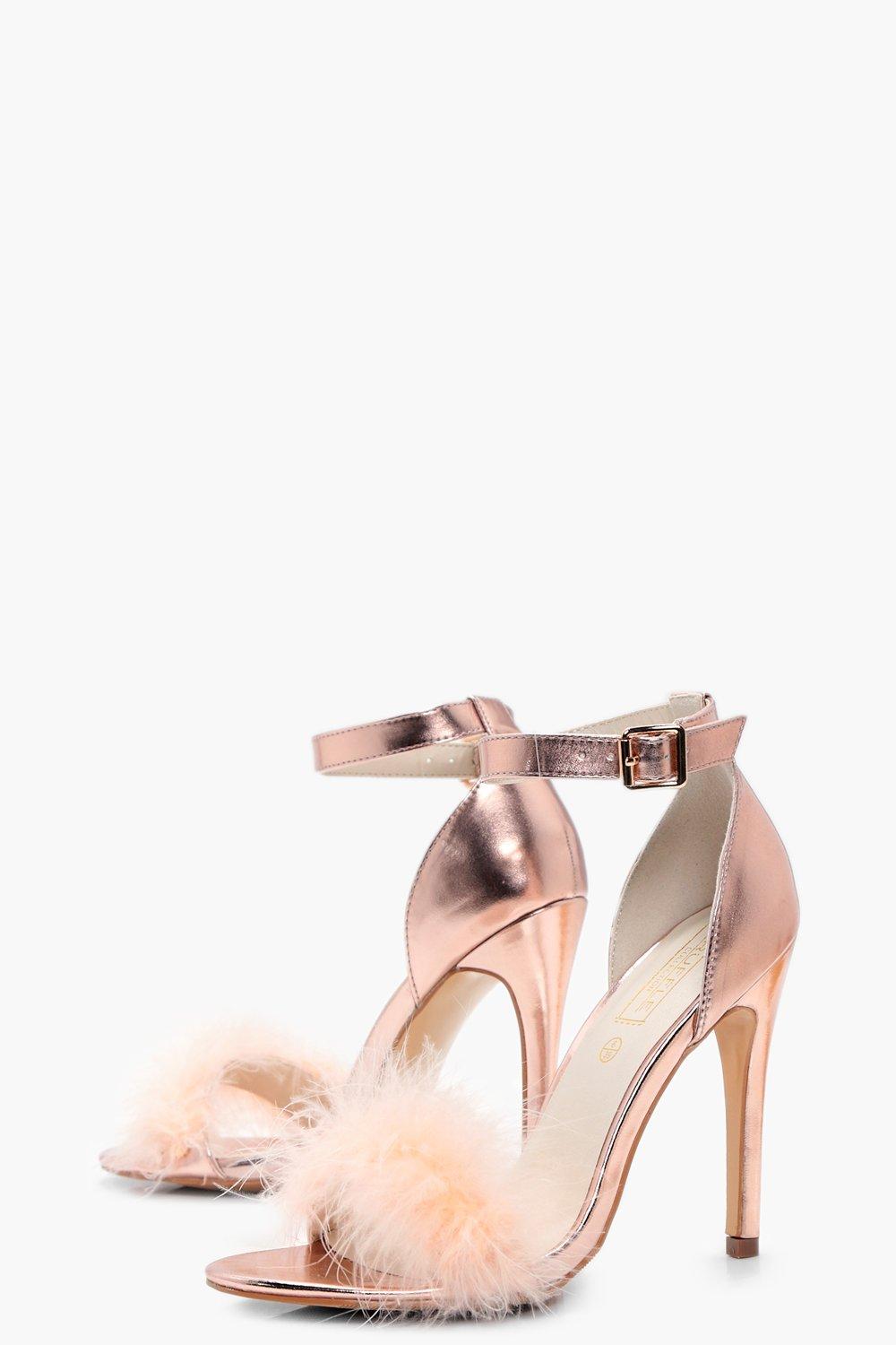 Rose gold fluffy heels online